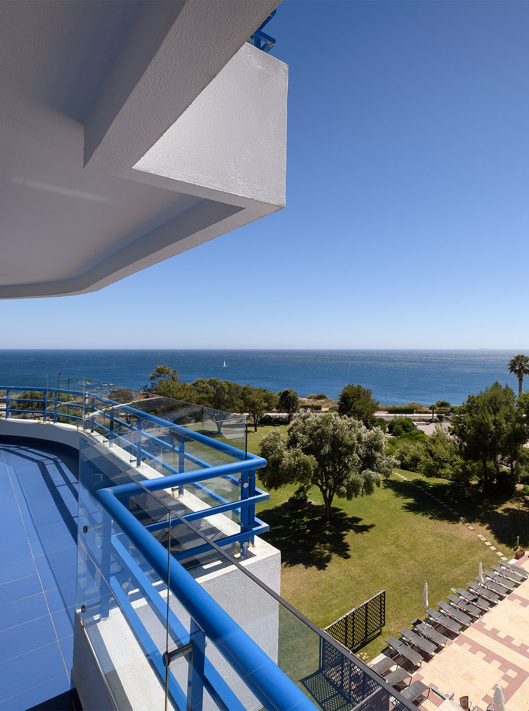 The Superior Deluxe Sea View room at Pestana Cascais has a balcony with a sea view of Cascais