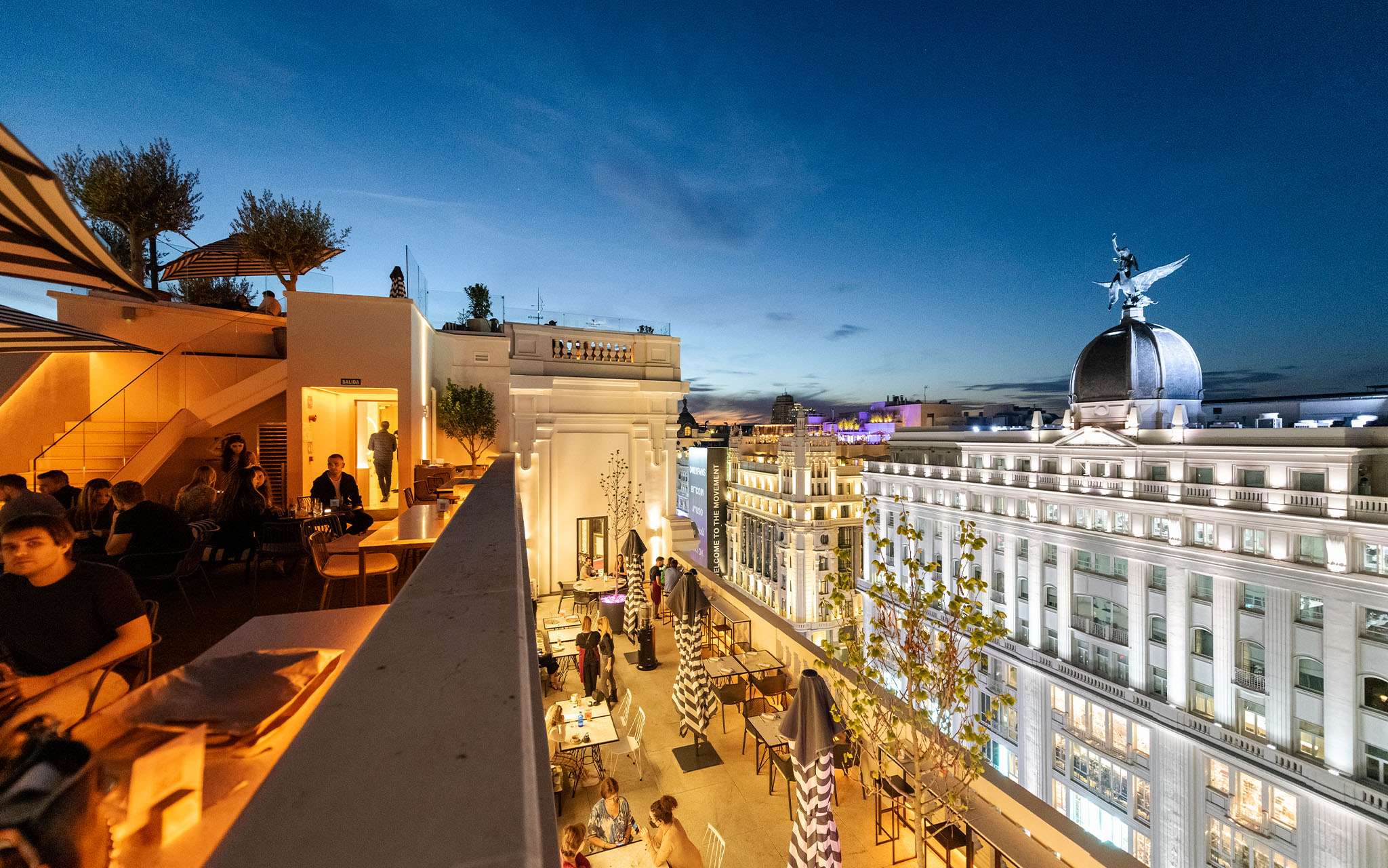 Panoramic view from the terrace of Pestana CR7 Gran Vía, overlooking the iconic buildings of Gran Vía