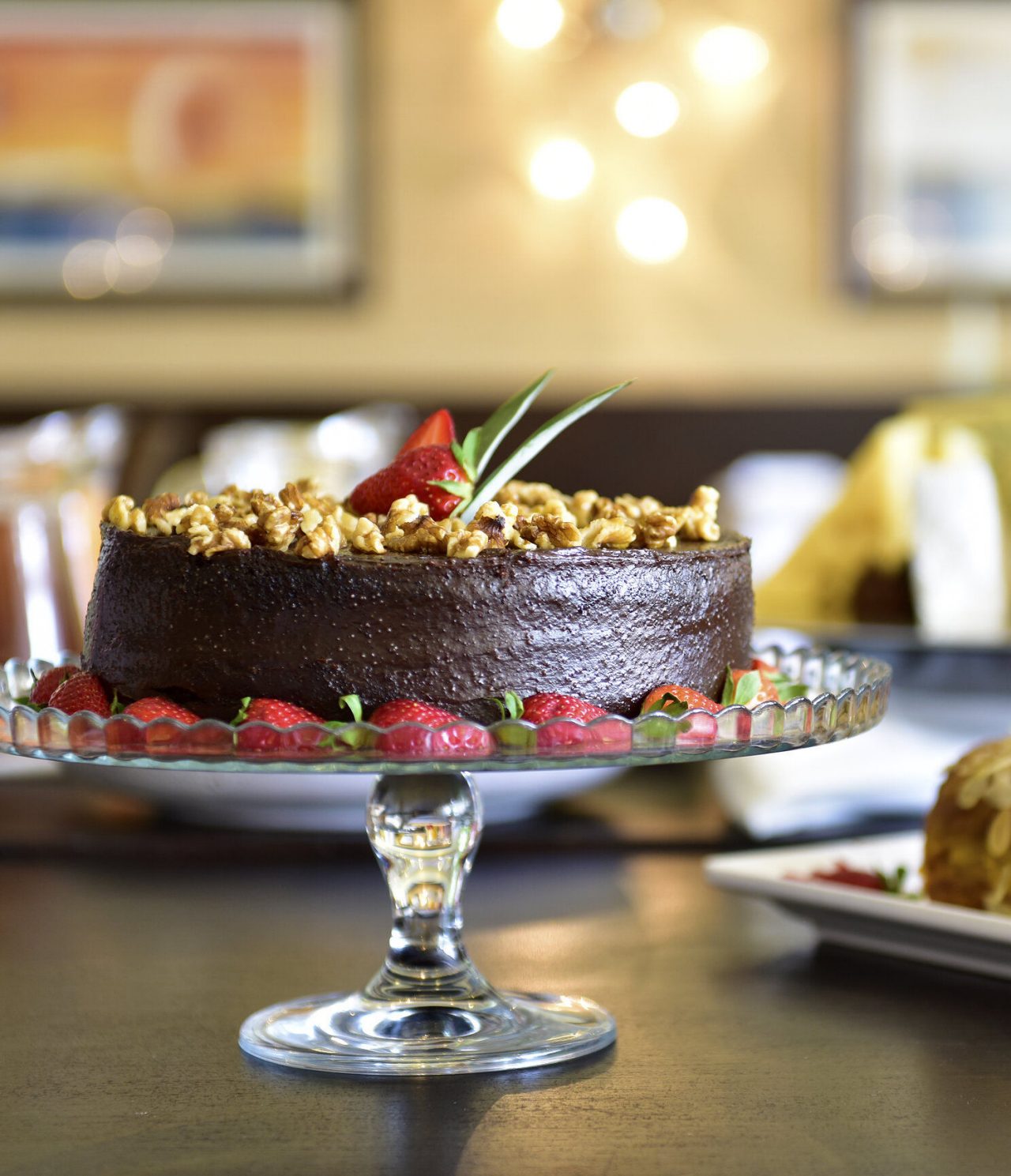 The Valhalla restaurant, at the 4-Star Hotel in Porches, serves desserts like chocolate cake with strawberries and nuts